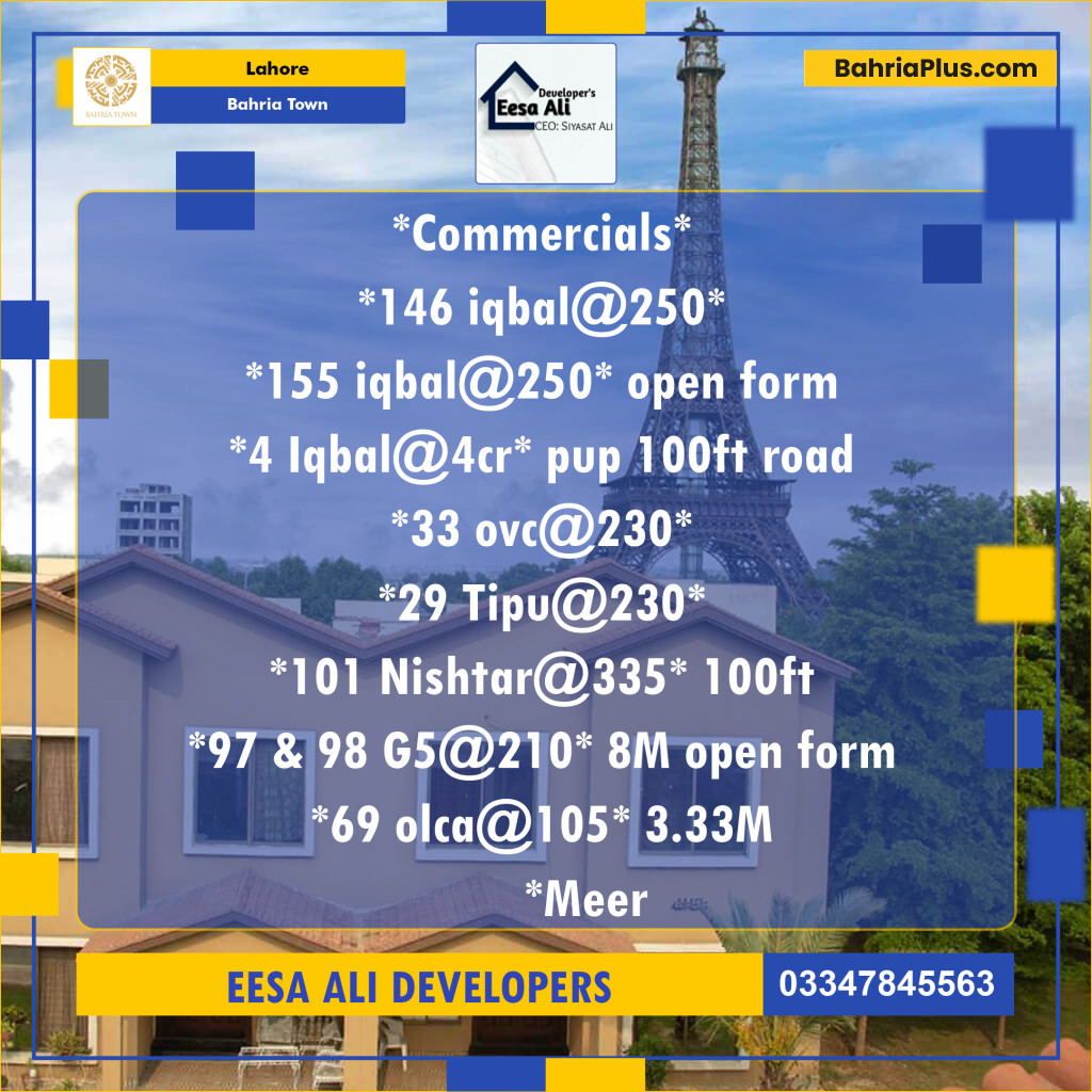 Commercial Plot for Sale in Bahria Town, Lahore - (BP-139350)