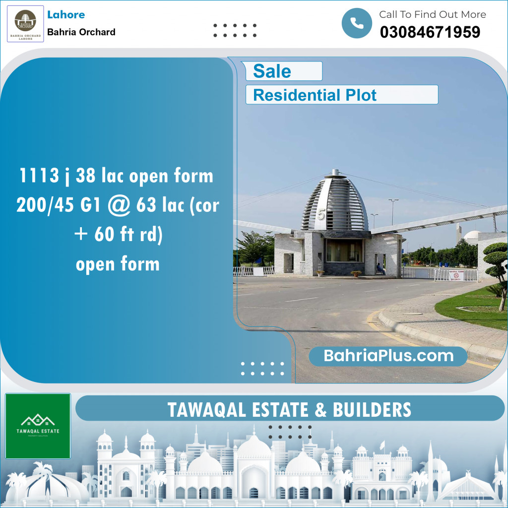 Residential Plot for Sale in Bahria Orchard, Lahore - (BP-139385)