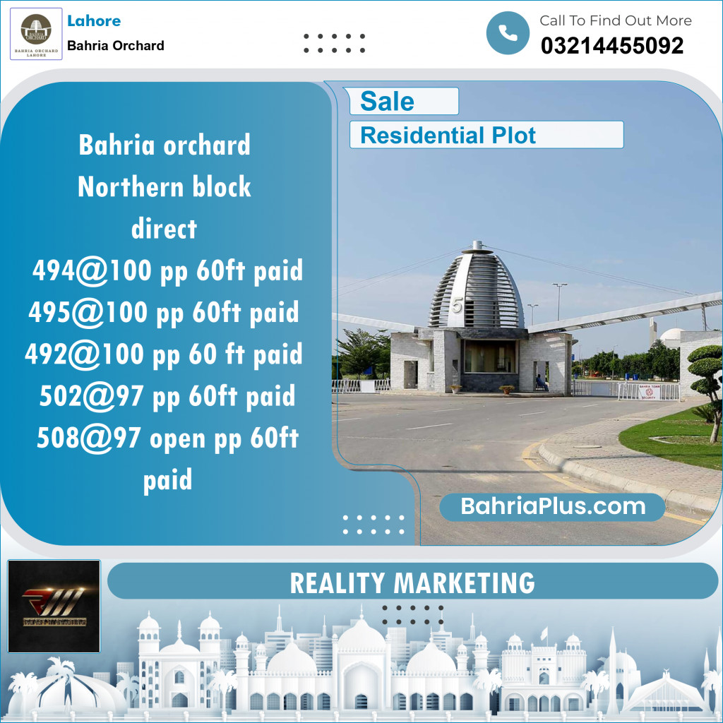 Residential Plot for Sale in Bahria Orchard, Lahore - (BP-139479)