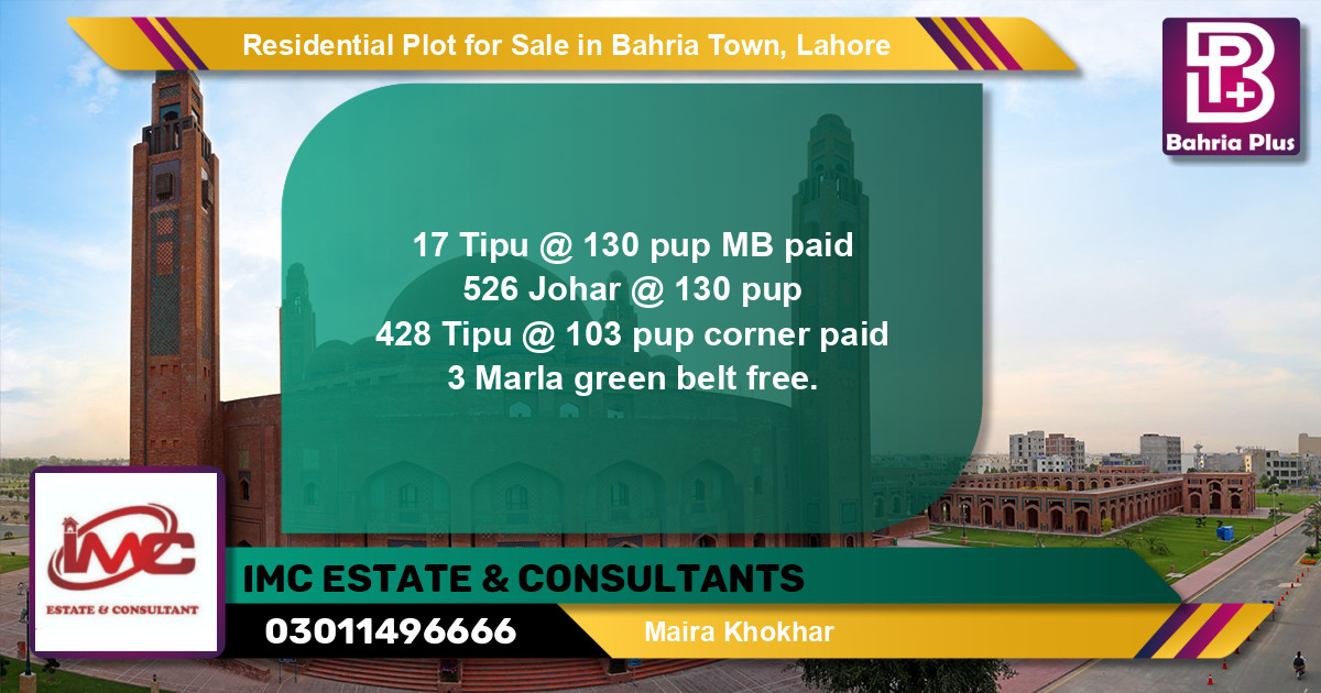 Residential Plot for Sale in Sector F - Tipu Sultan Block -  Bahria Town, Lahore - (BP-139483)