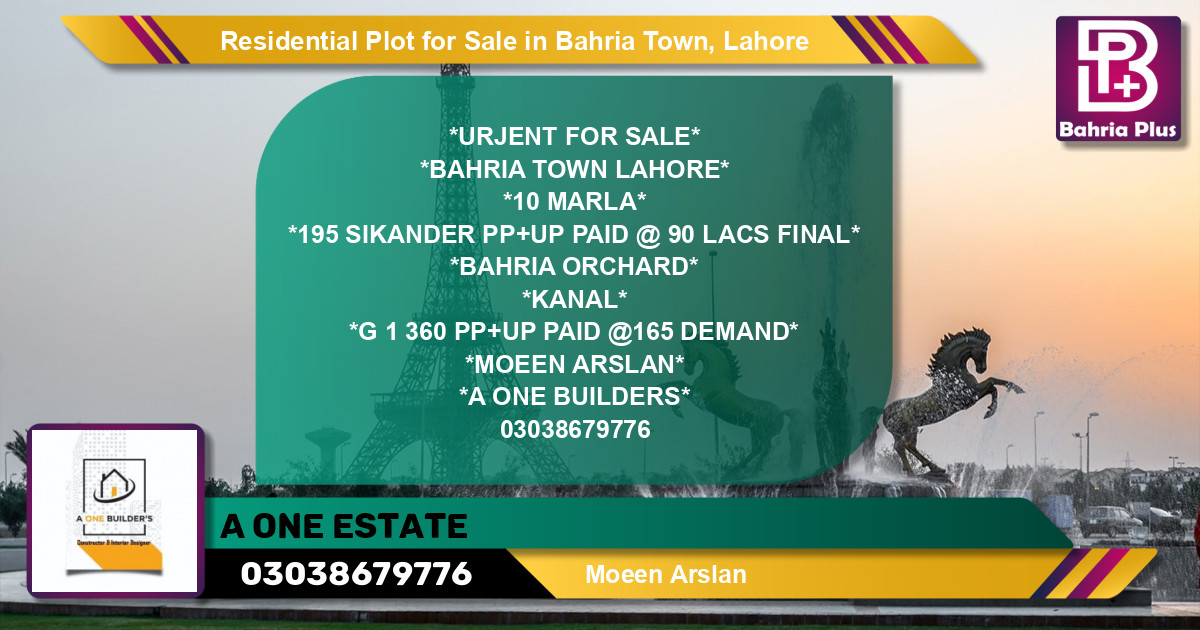 Residential Plot for Sale in Bahria Town, Lahore - (BP-139520)