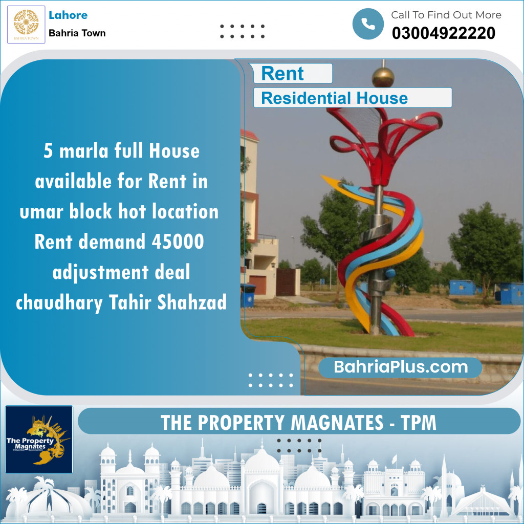Residential House for Rent in Bahria Town, Lahore - (BP-139585)