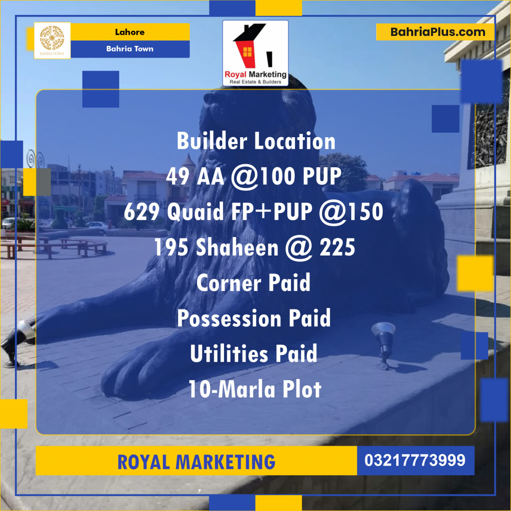 Residential Plot for Sale in Bahria Town, Lahore - (BP-139626)