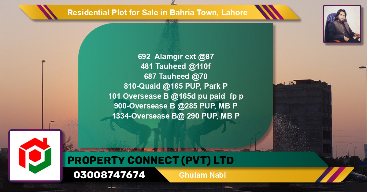 Residential Plot for Sale in Sector F - Alamgir Block -  Bahria Town, Lahore - (BP-139744)