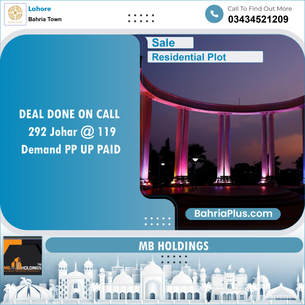 Residential Plot for Sale in Bahria Town, Lahore - (BP-139775)