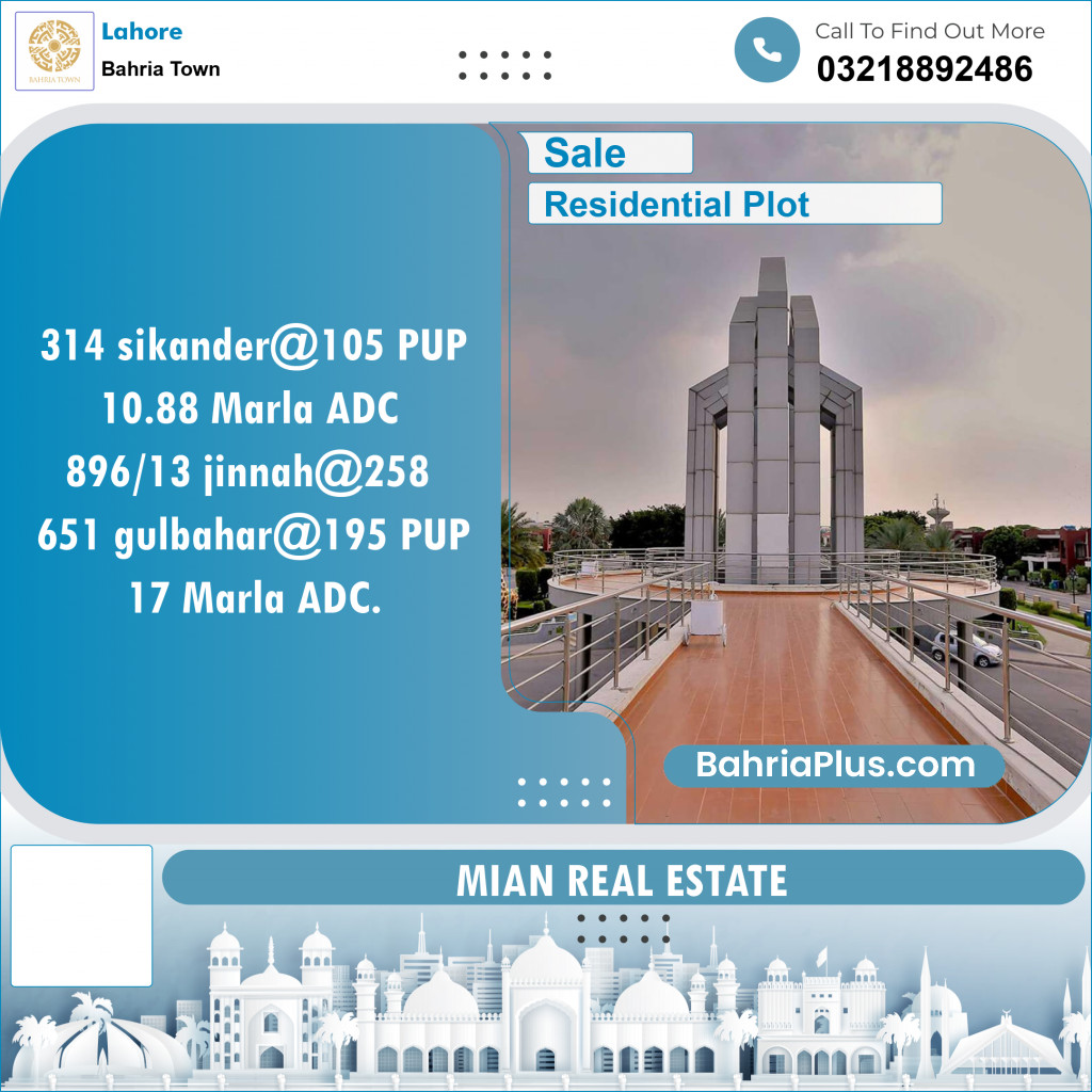 Residential Plot for Sale in Bahria Town, Lahore - (BP-139780)