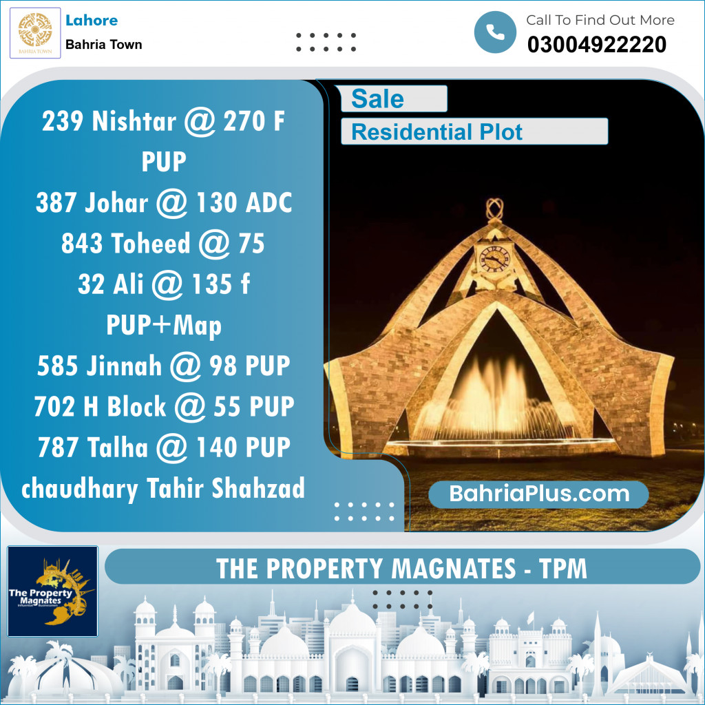 Residential Plot for Sale in Bahria Town, Lahore - (BP-139852)