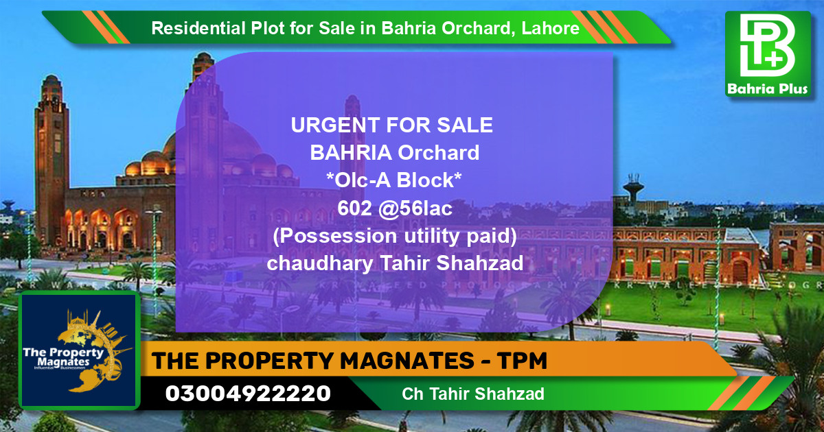 Residential Plot for Sale in Bahria Orchard, Lahore - (BP-139854)