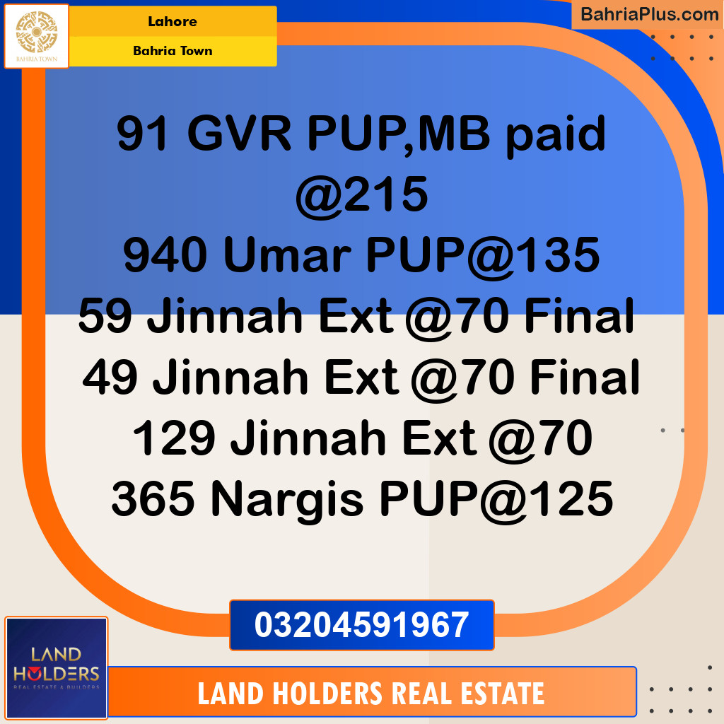Residential Plot for Sale in Bahria Town, Lahore - (BP-139870)