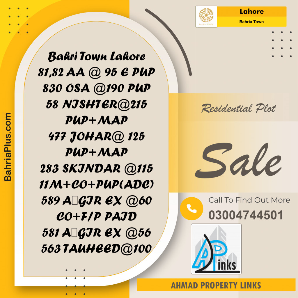 Residential Plot for Sale in Bahria Town, Lahore - (BP-139901)
