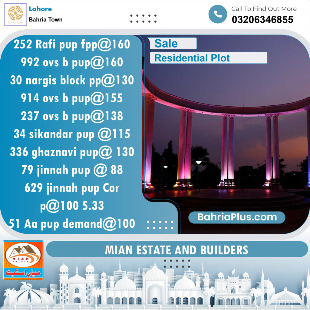 Residential Plot for Sale in Bahria Town, Lahore - (BP-139958)