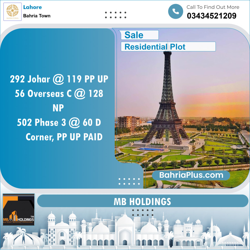 Residential Plot for Sale in Bahria Town, Lahore - (BP-139986)