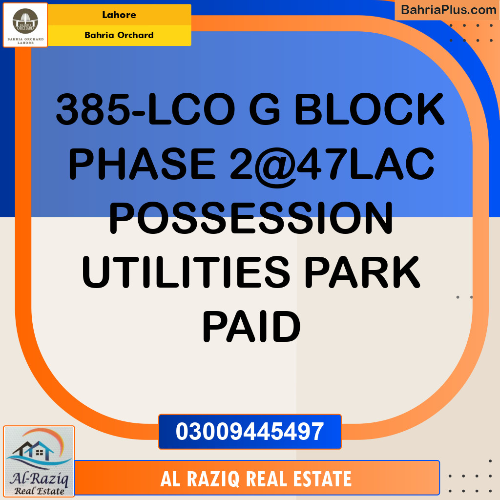 Residential Plot for Sale in Phase 2 - G Block -  Bahria Orchard, Lahore - (BP-139993)