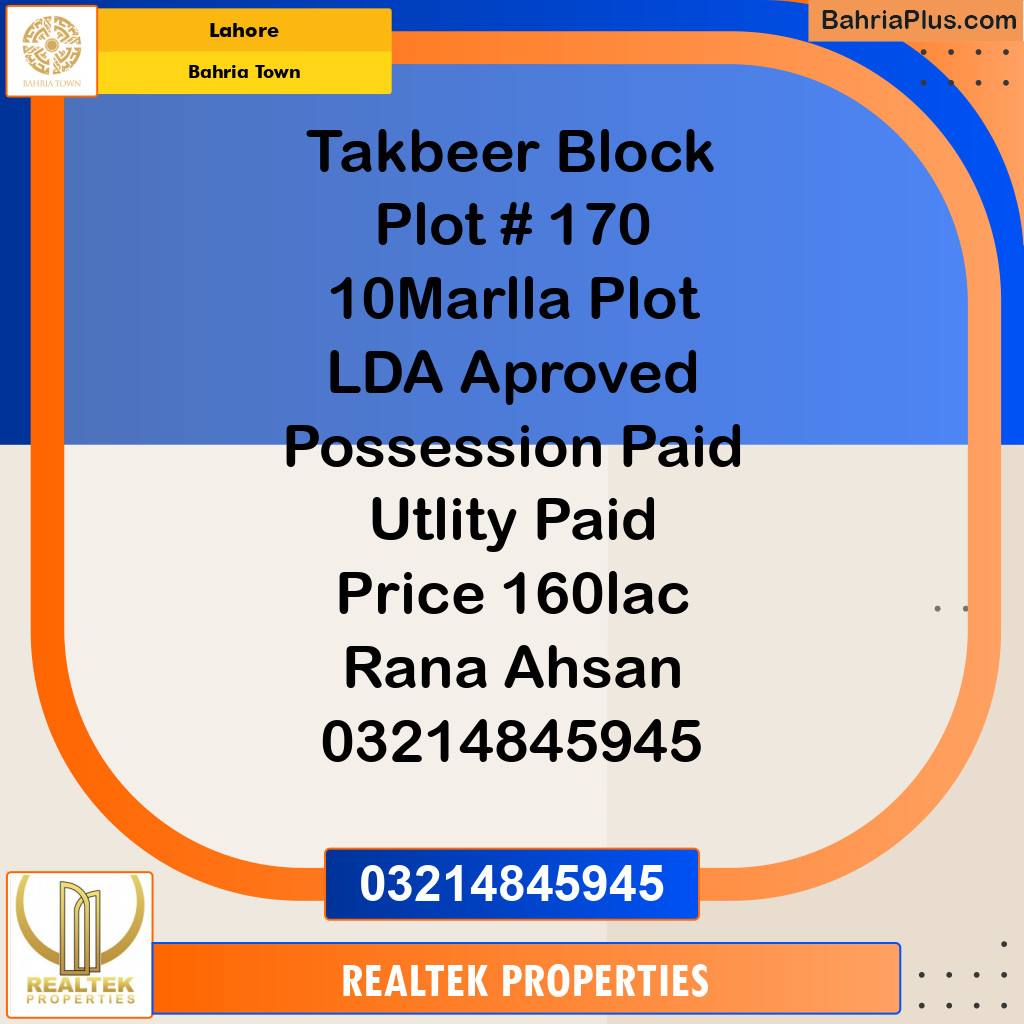 Residential Plot for Sale in Bahria Town, Lahore - (BP-140039)
