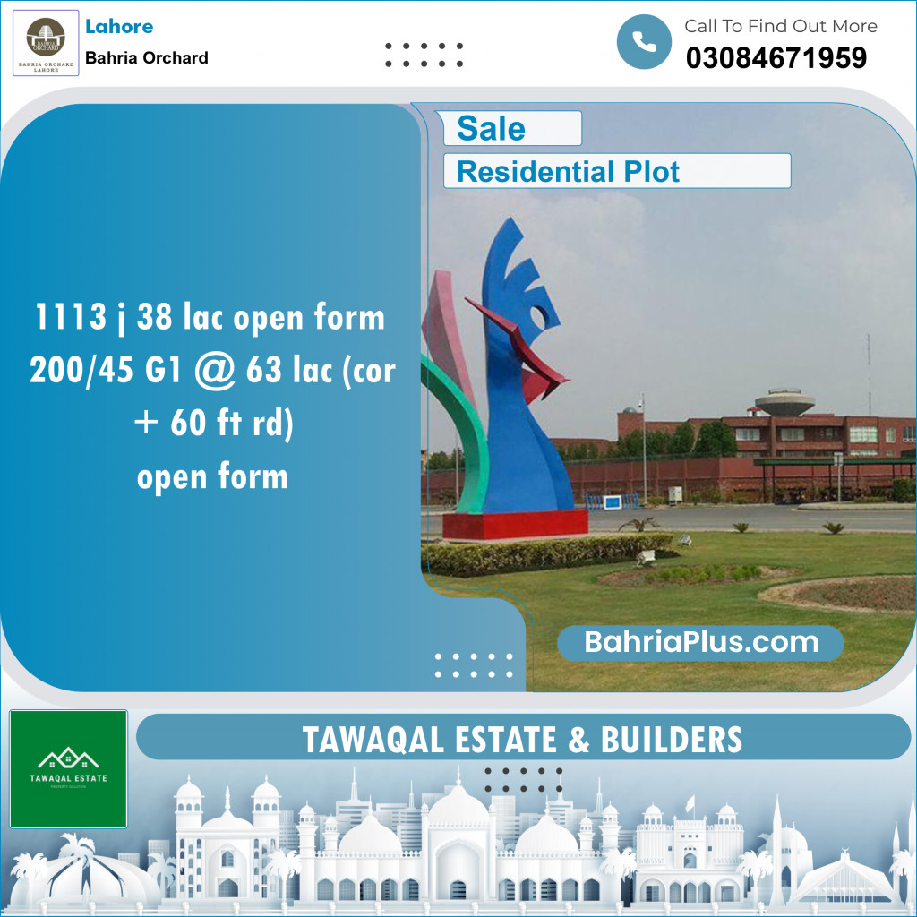 Residential Plot for Sale in Bahria Orchard, Lahore - (BP-140269)