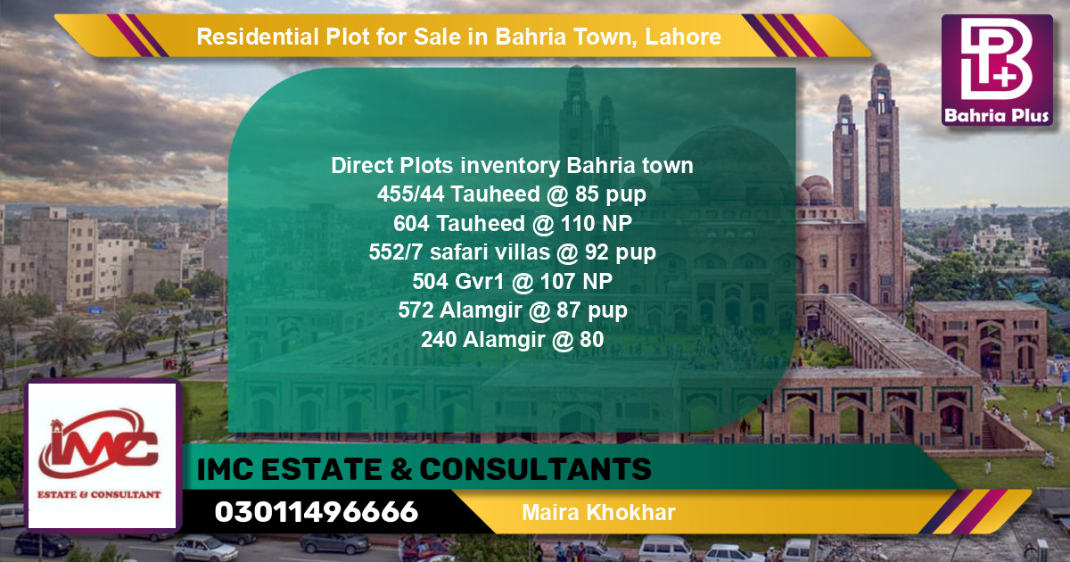 Residential Plot for Sale in Sector F - Tauheed Block -  Bahria Town, Lahore - (BP-140477)
