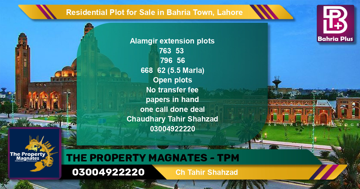 Residential Plot for Sale in Bahria Town, Lahore - (BP-140505)