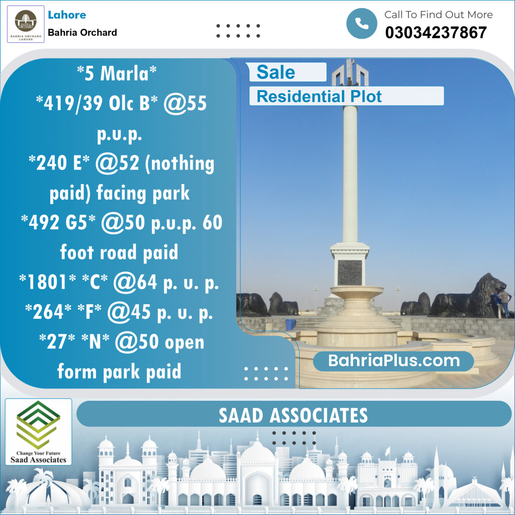 Residential Plot for Sale in Bahria Orchard, Lahore - (BP-140524)