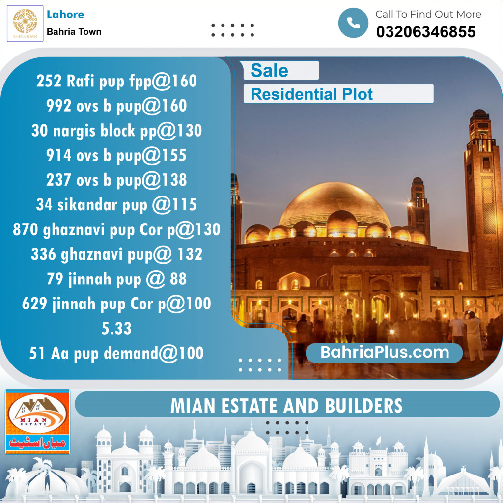 Residential Plot for Sale in Bahria Town, Lahore - (BP-140576)