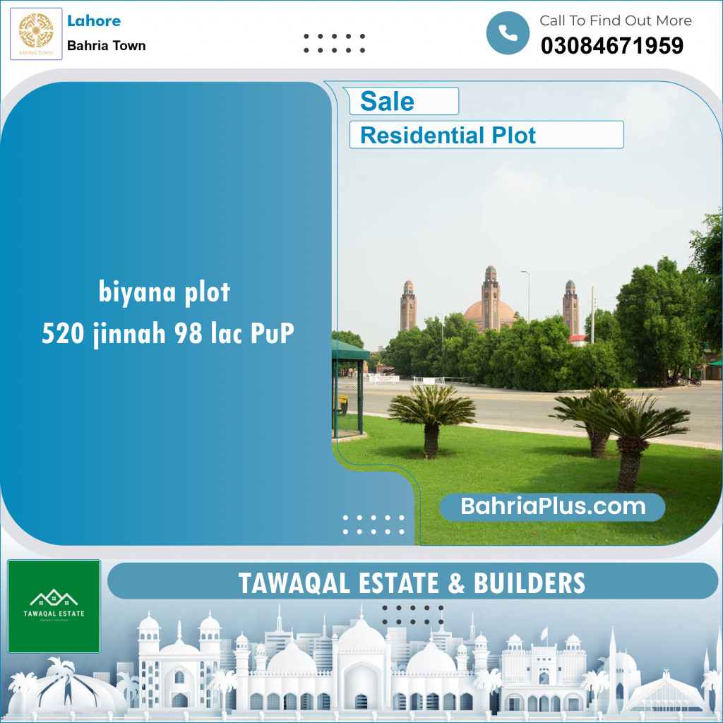 Residential Plot for Sale in Bahria Town, Lahore - (BP-140799)