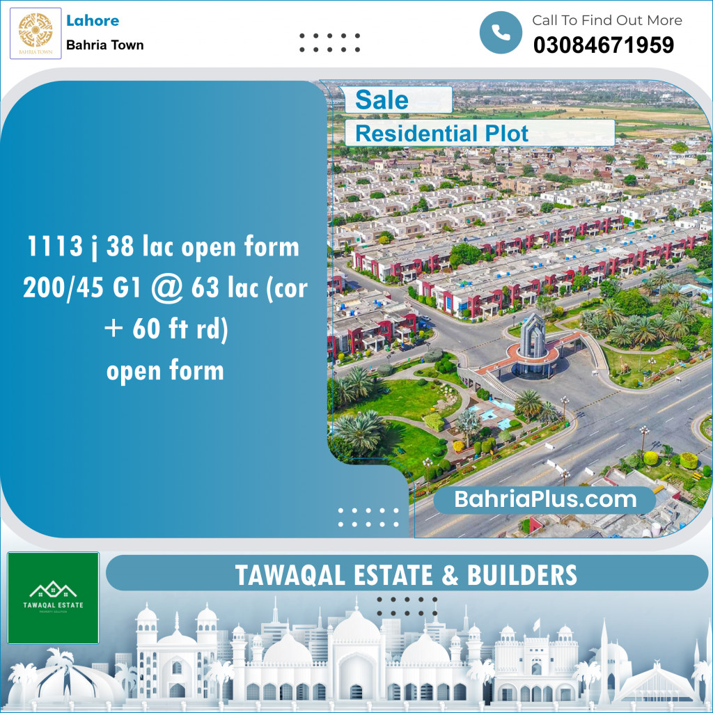 Residential Plot for Sale in Bahria Town, Lahore - (BP-140803)