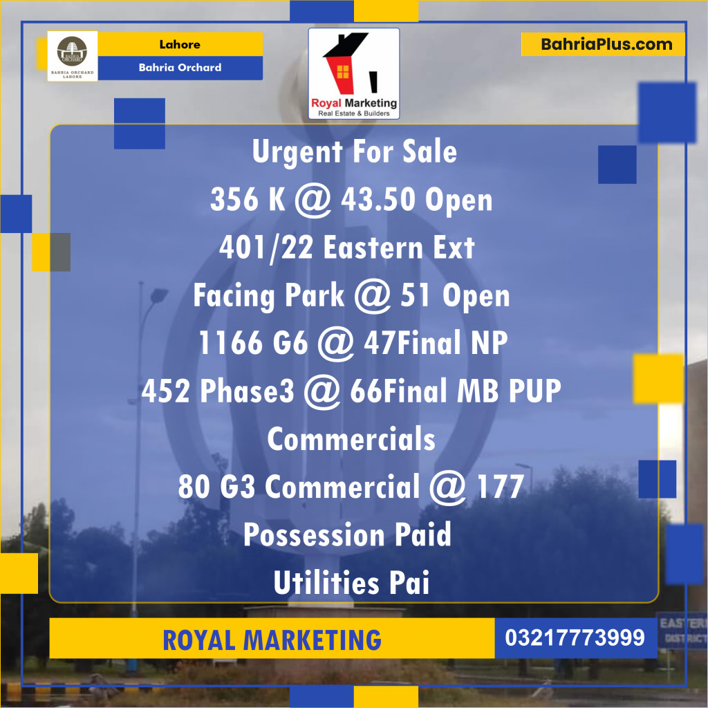 Residential Plot for Sale in Bahria Orchard, Lahore - (BP-140834)