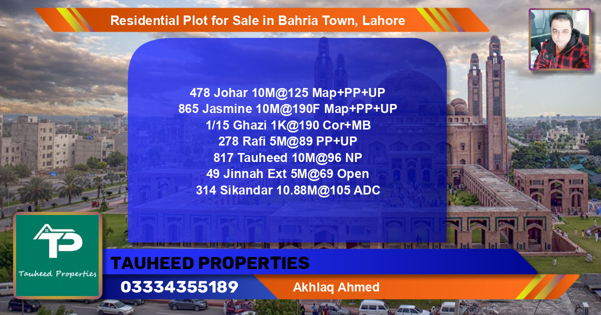 Residential Plot for Sale in Bahria Town, Lahore - (BP-140856)
