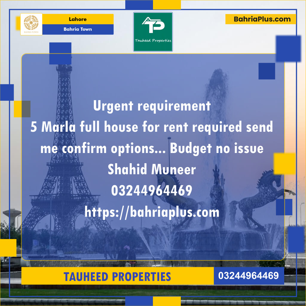 Residential House for Rent in Bahria Town, Lahore - (BP-140975)