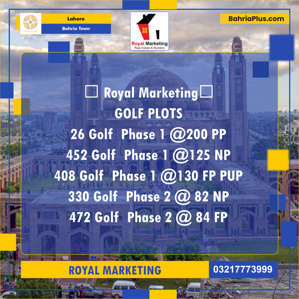 Residential Plot for Sale in Golf Phase 1 -  Bahria Town, Lahore - (BP-141093)