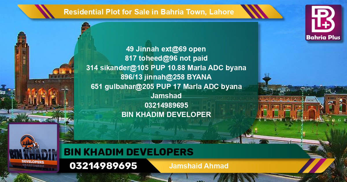 Residential Plot for Sale in Bahria Town, Lahore - (BP-141128)