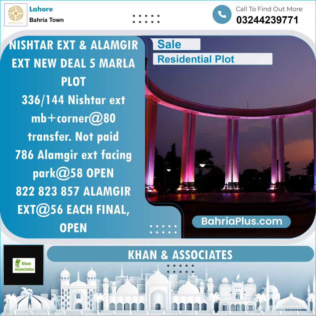 Residential Plot for Sale in Sector E - Nishtar Block -  Bahria Town, Lahore - (BP-141234)
