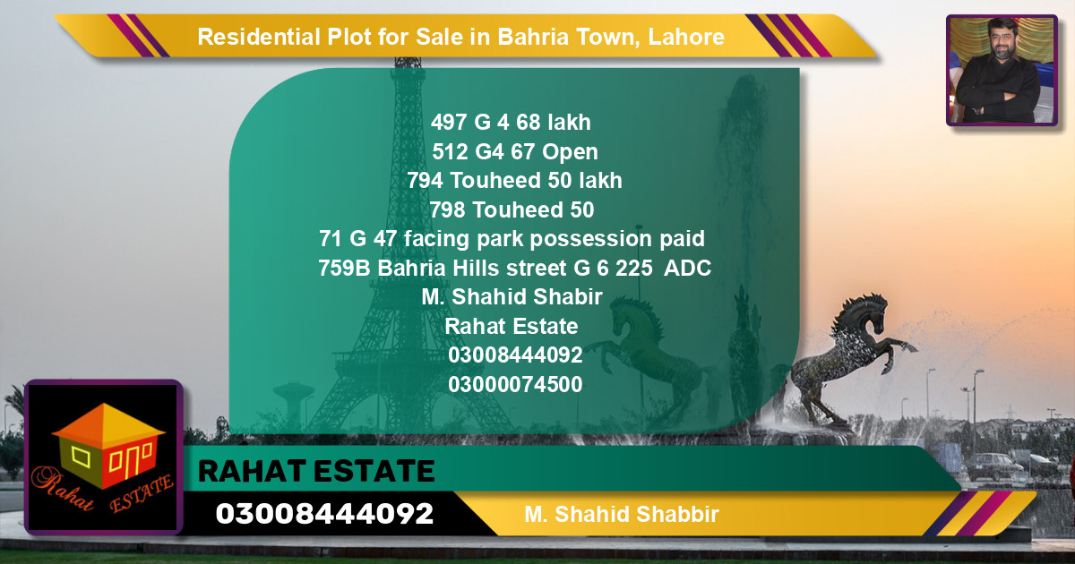Residential Plot for Sale in Bahria Town, Lahore - (BP-141322)
