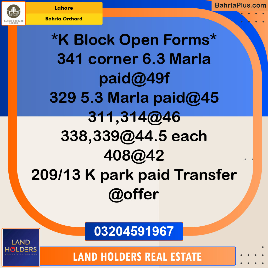 Residential Plot for Sale in Bahria Orchard, Lahore - (BP-141345)