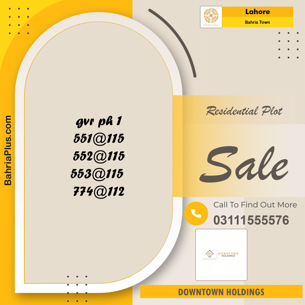 Residential Plot for Sale in Bahria Town, Lahore - (BP-141469)