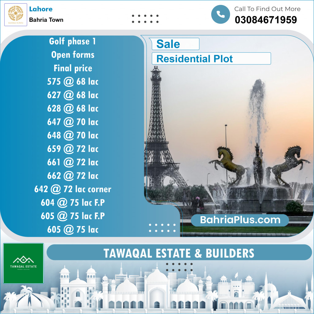 Residential Plot for Sale in Bahria Town, Lahore - (BP-141742)