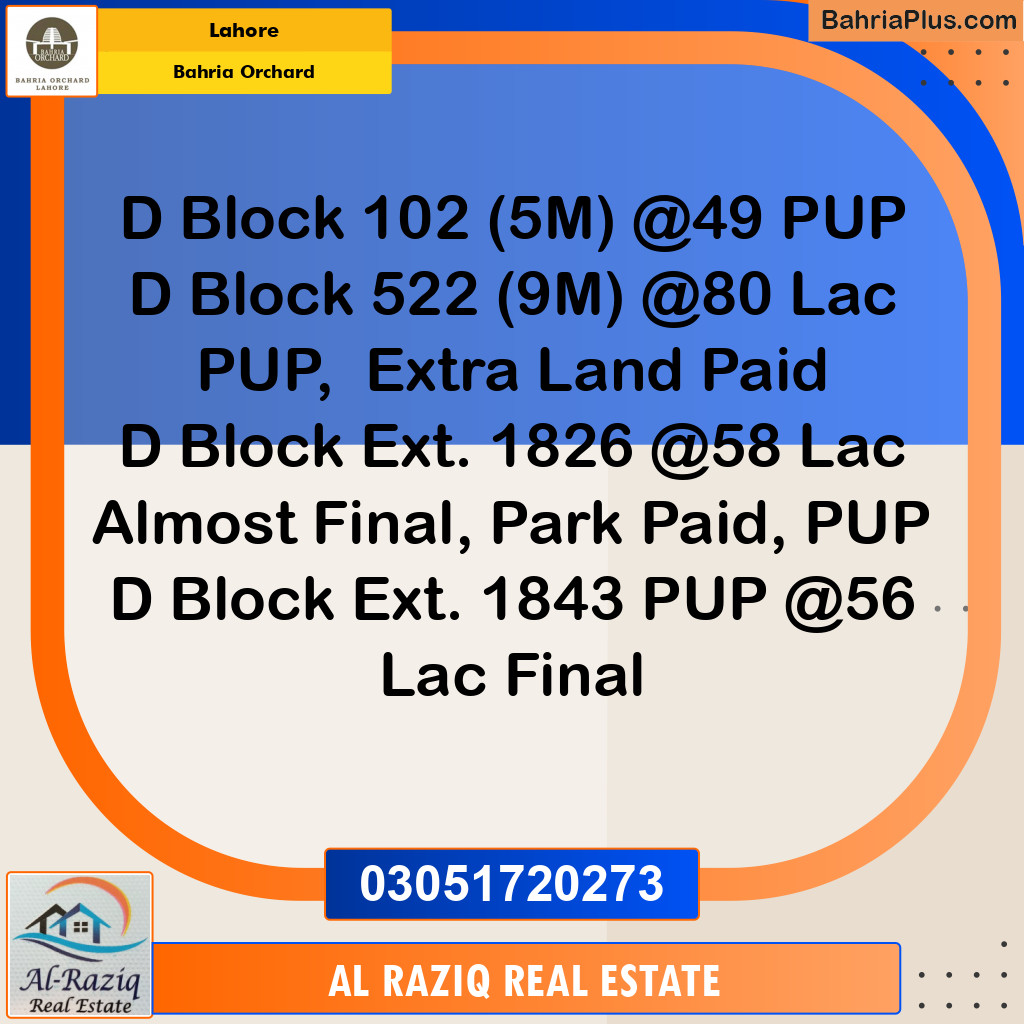 Residential Plot for Sale in Phase 2 - D Block -  Bahria Orchard, Lahore - (BP-141851)