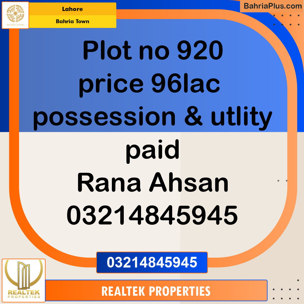 Residential Plot for Sale in Bahria Town, Lahore - (BP-141864)