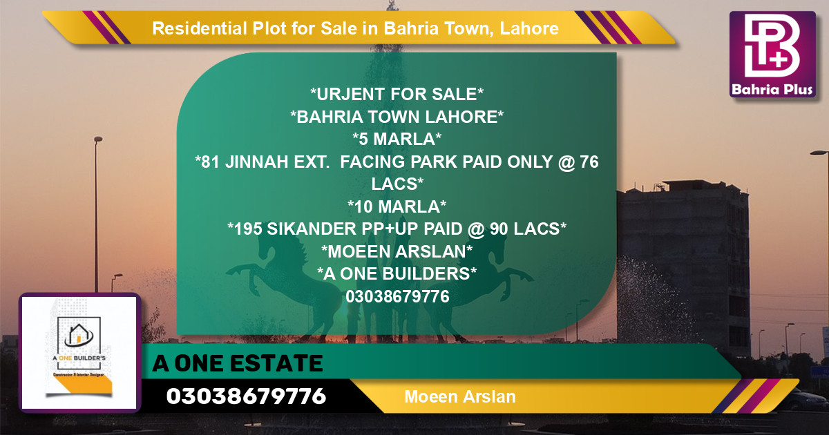 Residential Plot for Sale in Bahria Town, Lahore - (BP-141912)