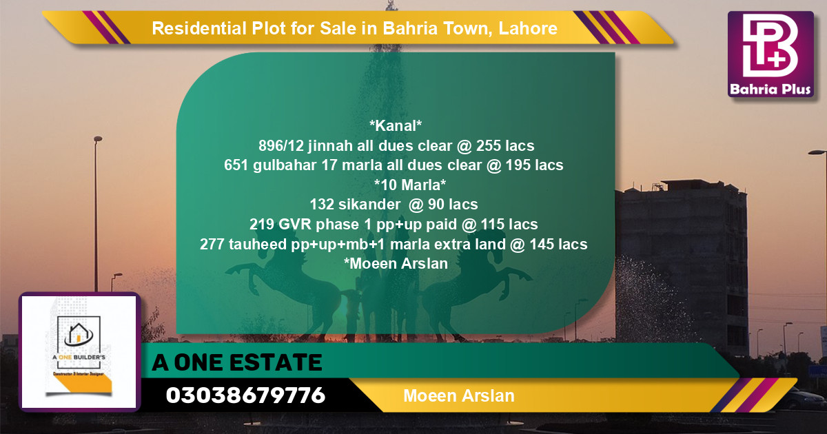 Residential Plot for Sale in Bahria Town, Lahore - (BP-141918)