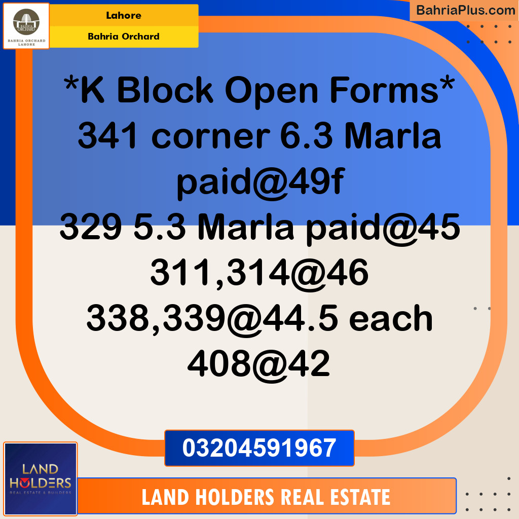 Residential Plot for Sale in Bahria Orchard, Lahore - (BP-141974)
