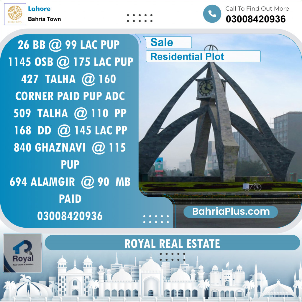 Residential Plot for Sale in Bahria Town, Lahore - (BP-141996)