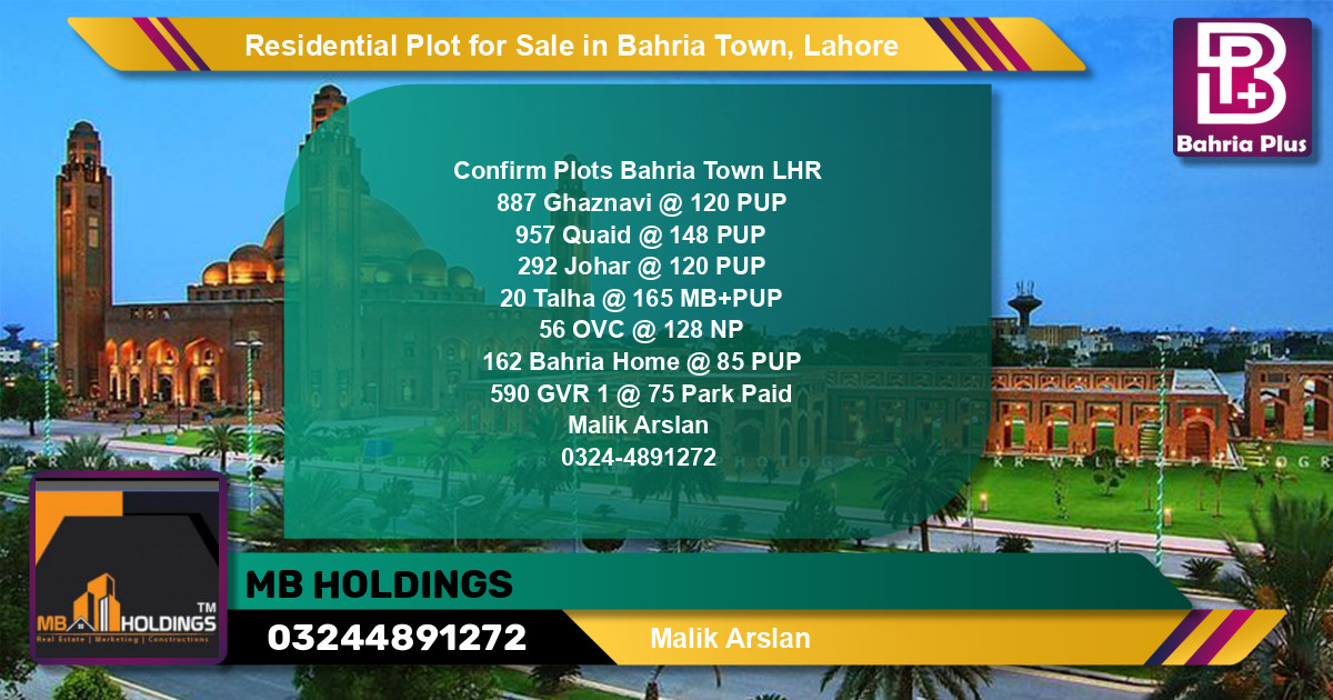 Residential Plot for Sale in Bahria Town, Lahore - (BP-142057)