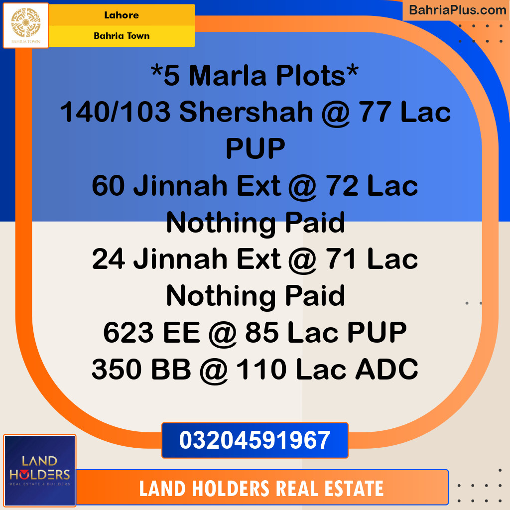 Residential Plot for Sale in Bahria Town, Lahore - (BP-142305)