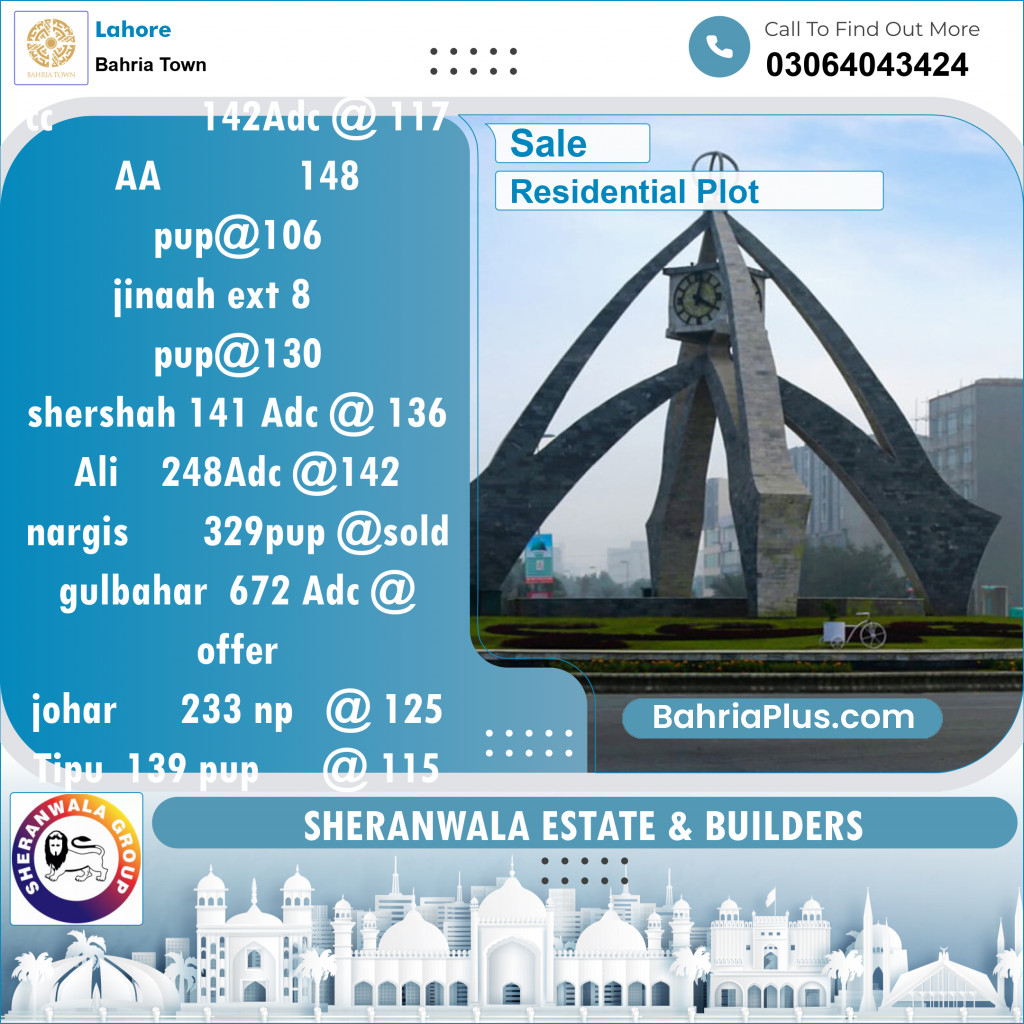 Residential Plot for Sale in Bahria Town, Lahore - (BP-142323)
