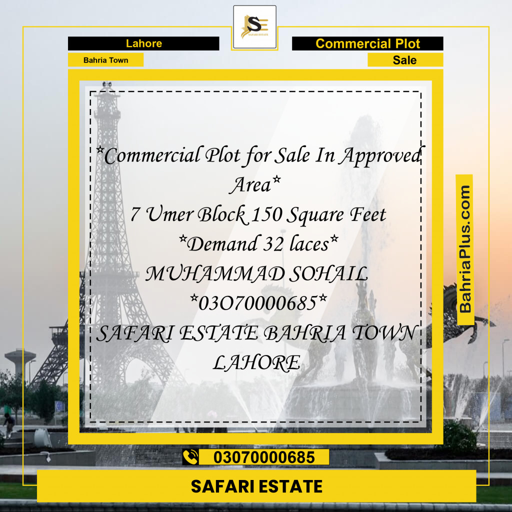 Commercial Plot for Sale in Bahria Town, Lahore - (BP-142332)