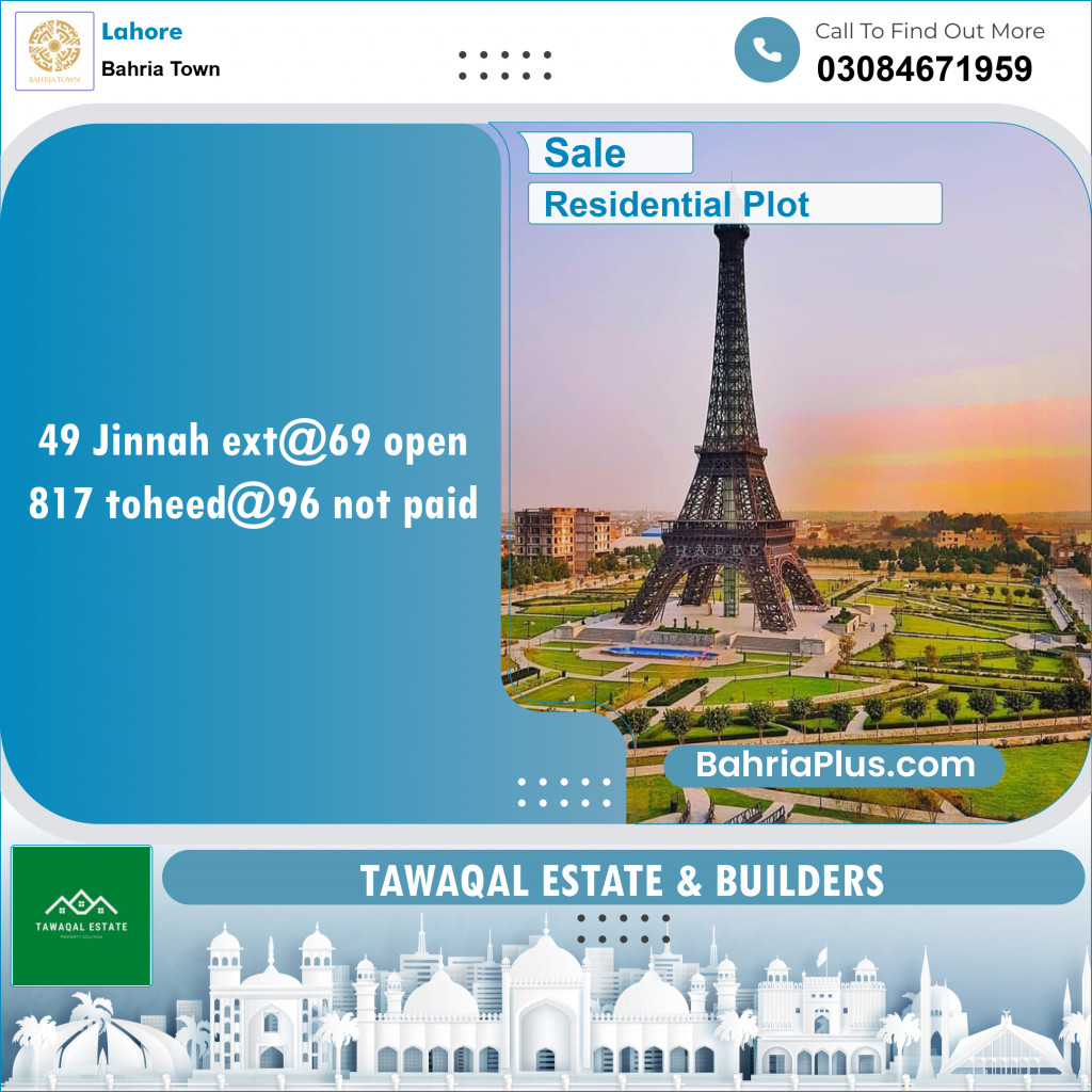 Residential Plot for Sale in Bahria Town, Lahore - (BP-142383)