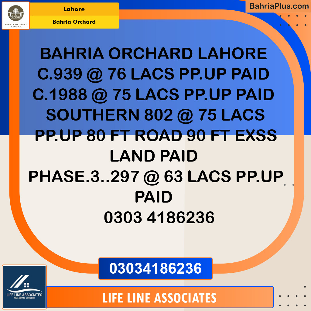 Residential Plot for Sale in Bahria Orchard, Lahore - (BP-142420)