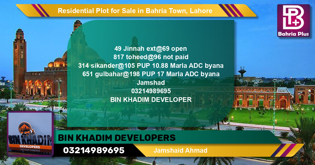 Residential Plot for Sale in Bahria Town, Lahore - (BP-142433)