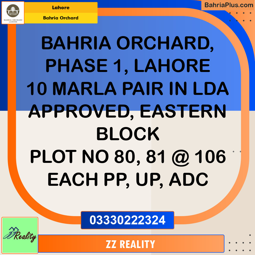 Residential Plot for Sale in Phase 1 - Eastern District -  Bahria Orchard, Lahore - (BP-142565)