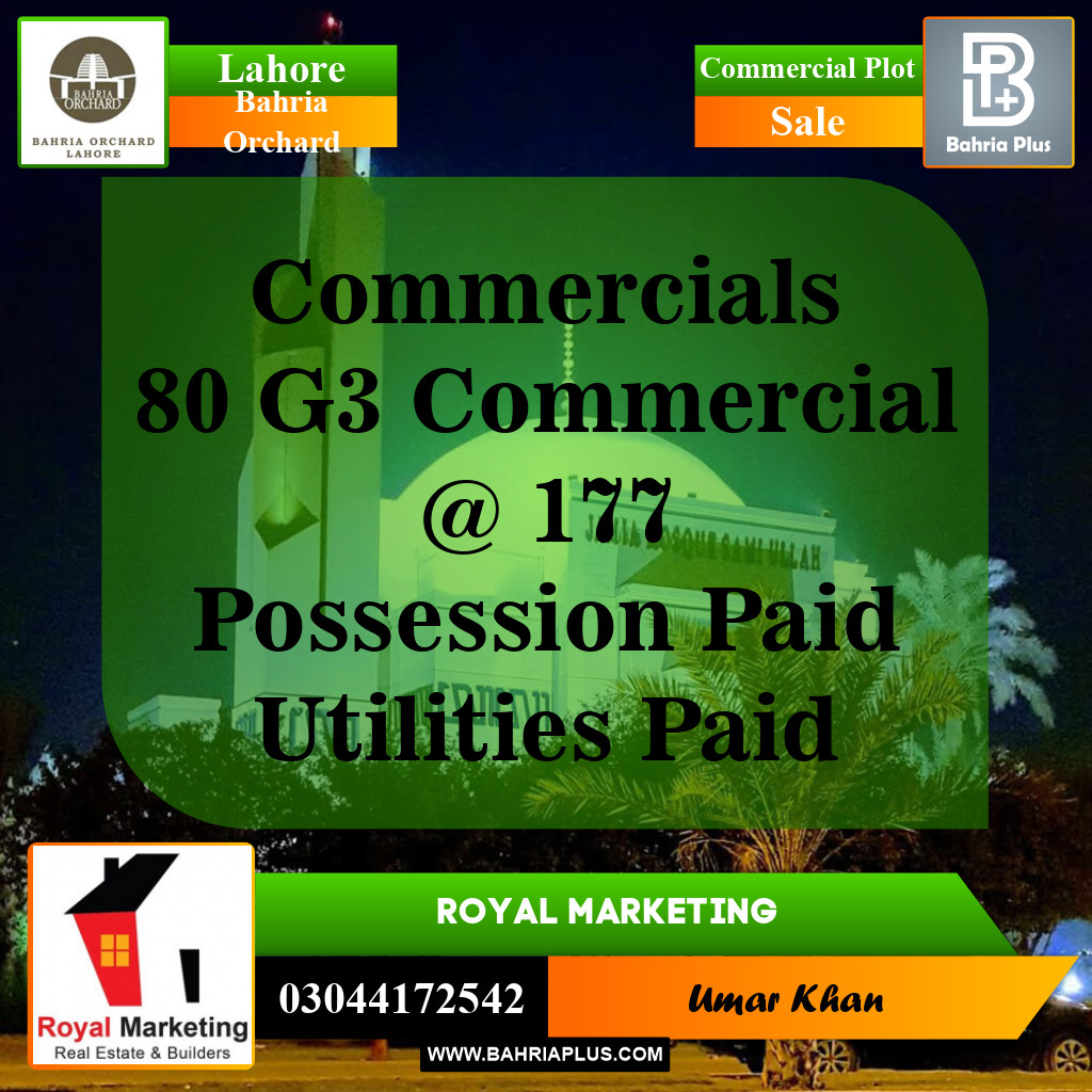 Commercial Plot for Sale in Phase 4 - G3 Commercial -  Bahria Orchard, Lahore - (BP-142796)
